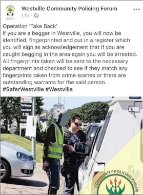  ?? PICTURE: FACEBOOK ?? A screengrab of the original Facebook post by the Westville CPF.