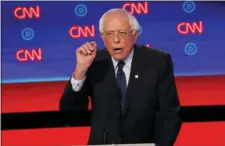  ?? PAUL SANCYA — THE ASSOCIATED PRESS FILE ?? In this file photo, Sen. Bernie Sanders, I-Vt., speaks during a Democratic presidenti­al primary debate in Detroit.