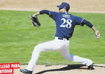  ??  ?? El lanzador Jorge López lanzó tres entradas en relevo en las Ligas Menores antes de ascender por segunda vez a las Grandes Ligas con los Cerveceros de Milwaukee. LLEGÓ PARA AYUDAR