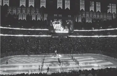  ?? DAVE SIDAWAY/ THE GAZETTE ?? Anaheim Ducks centre Saku Koivu, a former Habs captain, was recognized before the start of Thursday’s game in Montreal.