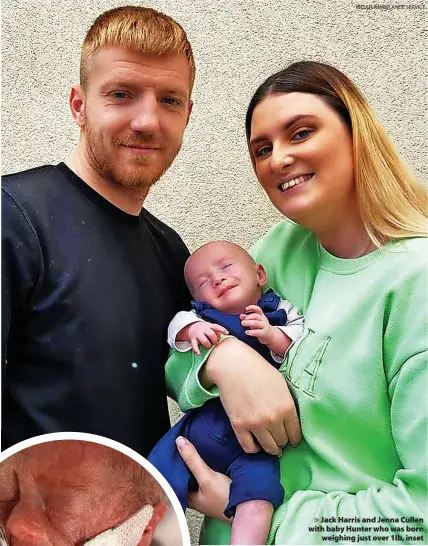  ?? WELSH AMBULANCE SERVICE ?? Jack Harris and Jenna Cullen with baby Hunter who was born weighing just over 1lb, inset