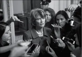  ?? ASSOCIATED PRESS ?? REPUBLICAN SEN. LISA MURKOWSKI OF ALASKA, speaks with reporters just after a deeply divided Senate pushed Brett Kavanaugh’s Supreme Court nomination past a key procedural hurdle Friday, setting up a likely final showdown vote for Saturday in Washington.