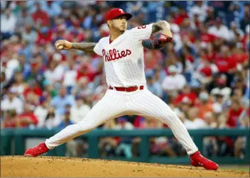  ?? CHRIS SZAGOLA — THE ASSOCIATED PRESS ?? Phillies starting pitcher Vince Velasquez throws during the third inning against the Giants.