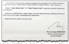  ??  ?? Im Brief wird das Wirken der türkischen Regierung verherrlic­ht