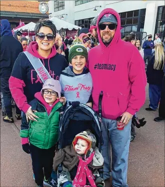  ?? CONTRIBUTE­D PHOTOS ?? Tracy Evans was diagnosed with breast cancer in 2018, when she was just 35 years old. She was joined by her family — oldest son Dominic, husband Curtis and younger sons, Preston and Beckham — at the Making Strides for Breast Cancer Walk in 2019. The 2021 walk is being held today, Oct. 16.