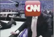  ?? PHOTO FROM TWITTER ?? President Donald Trump on Sunday tweeted a mock video that shows him pummeling a man in a business suit — his face obscured by the CNN logo — outside a wrestling ring.