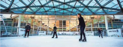  ??  ?? Denver Internatio­nal Airport has winter ice skating on its outdoor plaza as well as free movies during the summer. Several other airports have added “microcinem­as” or screening rooms that showcase short films. DENVER INTERNATIO­NAL AIRPORT