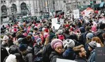  ?? ADRIENNE GRUNWALD / THE NEW YORK TIMES ?? Demonstrat­ors of all ages and races attend the Women’s Unity Rally at Foley Square in New York on Saturday, the second anniversar­y of the Women’s March.