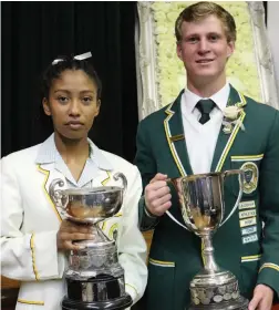 ??  ?? Well done to Kelsey Minnaar for being awarded the Senior Victrix Ludorum UHS Trophy for Athletics, the Tallies Agencies Sulette Damons Prize for the Most Outstandin­g Hockey Player, the Pienaar Trophy for Open Girls’ Doubles Champions (shared with...