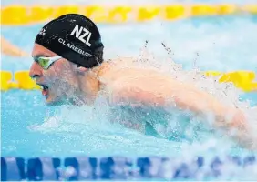  ?? Photo / Getty Images ?? Lewis Clareburt set a national record in his heat last night.