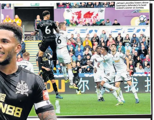  ??  ?? Jamaal Lascelles towers above Swansea’s defenders to head United’s winner on Sunday