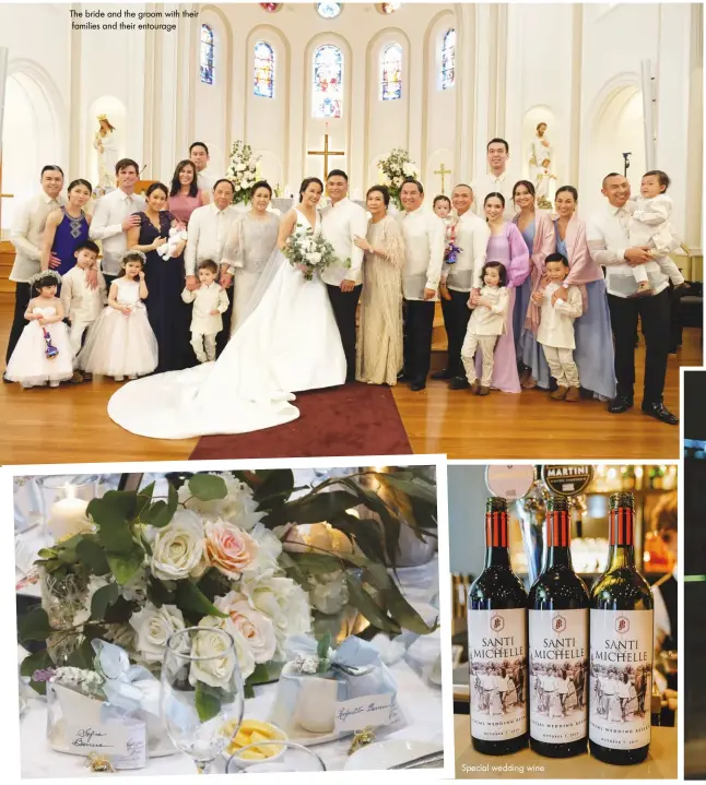  ??  ?? The bride and the groom with their families and their entourage
Special wedding wine