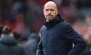  ?? Photograph: Robbie Jay Barratt/AMA/Getty Images ?? Erik ten Hag’s management of the team during a heavy schedule will now come into question given their disastrous result against Liverpool.