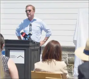  ?? H John Voorhees III / Hearst Connecticu­t Media ?? Gov. Ned Lamont speaks during a visit to the Aldrich Contempora­ry Art Museum in Ridgefield last month. Lamont signed the so-called clean slate measure but asked lawmakers to consider possible exclusions.