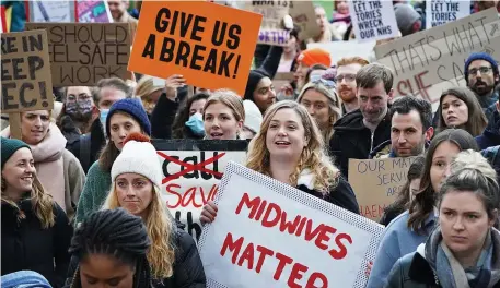  ?? Picture: PA ?? ‘National emergency’…midwives and supporters march in London yesterday to highlight the crisis in maternity services