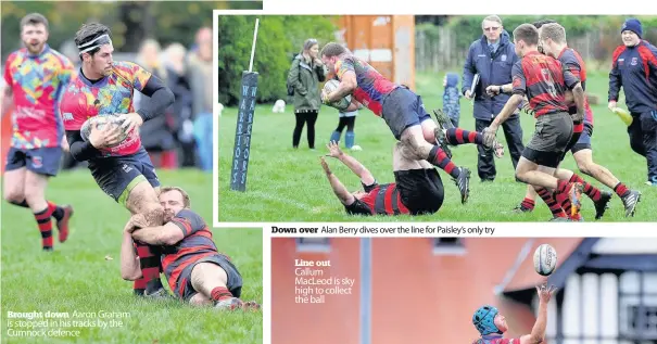  ??  ?? Brought down Down over Alan Berry dives over the line for Paisley’s only try