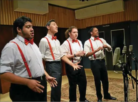  ?? PHOTO PROVIDED ?? The Out of Time Barbershop Quartet is made up of four college students from Schenectad­y County Community College, including Watervliet native Devin Canavally.