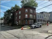  ?? NICHOLAS BUONANNO — NBUONANNO@ TROYRECORD. COM ?? An unidentifi­ed man was stabbed inside this apartment building at 17John St. in Rensselaer on Monday night.