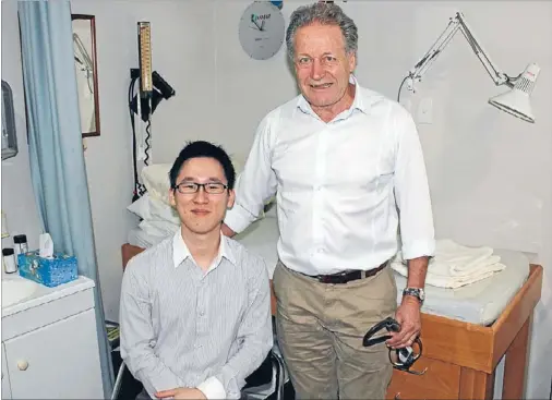  ??  ?? In his shoes: Retired GP Richard Mules has hired young GP Alan Chan to fill his position at the Glenfield Medical Centre.