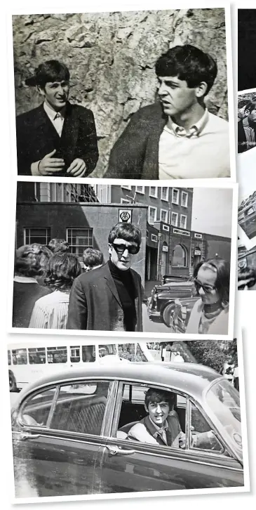  ?? ?? Left, some of Sandra Woodruff’s photos from the Beatles visit to Westonsupe­r-Mare From top, John Lennon and Paul McCartney; John and a fan, and George Harrison. Right, the Beatles – at the bottom left of photo – visiting Birnbeck Pier