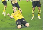  ?? PHOTO: AFP ?? Dortmund midfielder Marcel Sabitzer celebrates scoring his team’s fourth goal during the Uefa Champions League quarter-final second leg against Atletico Madrid in Dortmund, Germany, on Tuesday last week.