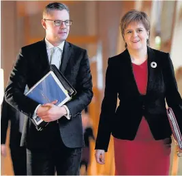  ??  ?? Progressiv­e Derek Mackay MSP with First Minister Nicola Sturgeon back in December