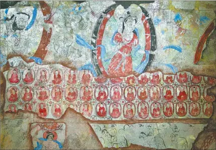  ?? PROVIDED TO CHINA DAILY ?? A mural by Yu Lyukui about Damagou Grotto, an ancient Buddhist site in the Xinjiang Uygur autonomous region.
