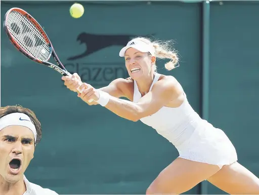  ?? — Gambar Reuters ?? TERUSKAN KEMARAAN: Kerber mempamerka­n aksi bertenaga ketika beraksi pada pusingan ketiga kejohanan Wimbledon di Kelab Seluruh England, London Sabtu lepas.