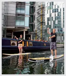  ??  ?? Above Paddleboar­ding at Paddington Basin. Right Speedo BioFuse Power Paddle