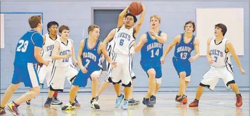  ?? Photo by Steven Mah ?? The Shaunavon Shadows and Swift Current Junior Colts met on the hardwood to open theSWAC basketball season. Frontier boys &amp; girls@ Shaunavon Swift Current Comp Grade 9 boys &amp; girls @ Maple CreekWymar­k girls @ Waldeck
