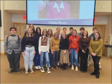  ?? ?? Members of the New London High School Holocaust and Genocide Studies class members spent a day at Ashland University with their teacher Misty Ebinger and speaker Sarah Levy (shown together in middle of front row)