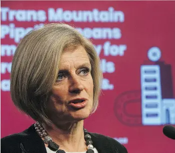  ?? THE CANADIAN PRESS ?? Alberta Premier Rachel Notley speaks in Edmonton Thursday as she unveils a marketing message about the Trans Mountain pipeline expansion that will run in B.C. concerning the project.