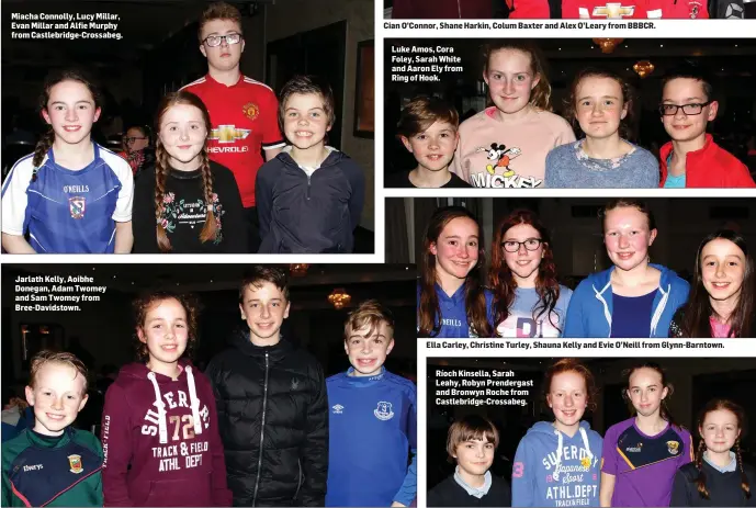  ??  ?? Miacha Connolly, Lucy Millar, Evan Millar and Alfie Murphy from Castlebrid­ge-Crossabeg. Jarlath Kelly, Aoibhe Donegan, Adam Twomey and Sam Twomey from Bree-Davidstown. Luke Amos, Cora Foley, Sarah White and Aaron Ely from Ring of Hook. Ella Carley,...