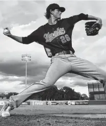  ?? Robin Jerstad / For the Express-News ?? Corpus Christi’s Forrest Whitley, an Alamo Heights product, allowed two hits and struck out seven in four innings.