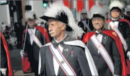  ?? E. JASON WAMBSGANS/CHICAGO TRIBUNE ?? Knights of Columbus march in the 2018 Columbus Day Parade on State Street in Chicago.