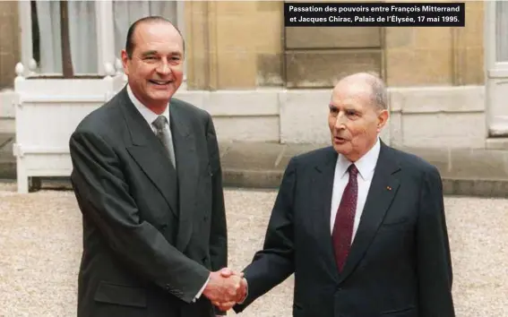 ??  ?? Passation des pouvoirs entre François Mitterrand et Jacques Chirac, Palais de l'élysée, 17 mai 1995.