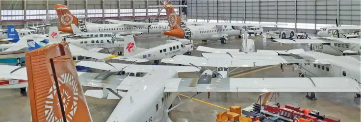  ?? Photo: Fiji Airways ?? Two Fiji Airways’ B737 aircraft, along with the entire Fiji Link fleet, are securely stored at the airline’s hangar in Nadi.