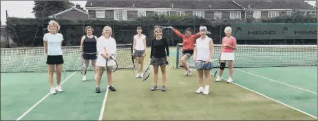  ??  ?? ALL READY TO PLAY Rowlands Castle and Alverstoke ladies (from left) Jane Mellor, Elaine Hannigan, Caron Howe, Tracy Lazenby, Lynne Foster, Tara Treacy, Jane Whitaker and Jan Norman