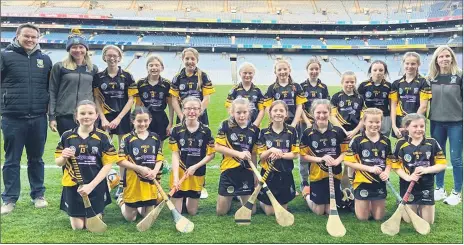  ?? ?? A delighted U12 camogie squad, with their mentors, on the hallowed turf at Croke Park last Saturday.