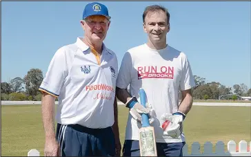  ?? ?? Yarrawonga Mulwala Cricket Club coach Michael Drake with Rohan Larkin at Victoria Park Yarrawonga’s Stan Hargreaves Oval.