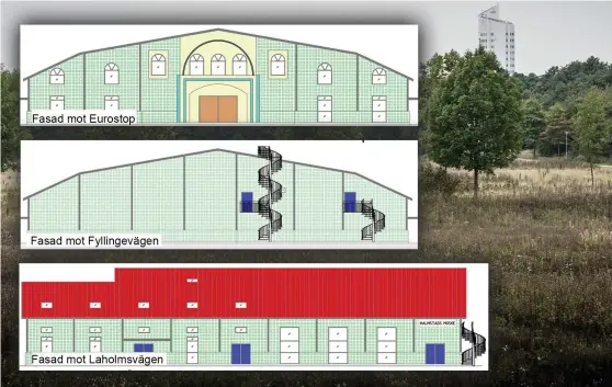  ?? Montage: JARI VÄLITALO ?? ANSÖKAN. Moskébygge­t på Fyllinge har överklagat­s till förvaltnin­gsrätten. En ansökan om bygglov har lämnats in.