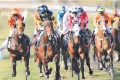  ?? Picture: JUSTIN BRIERTY ?? QUALITY FIELD: Riders battle for position down the straight during the Cairns Cup.