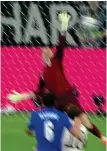  ?? CHANNEL 4 ?? Handing it to them: the England No 1 gets a glove to Hofmann’s shot but is unable to keep it out