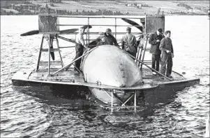  ?? PARKS CANADA ?? The HD-4 is shown at rest in the water. HD-4 or hydrodome number four was designed and built at the Bell Boatyard at the Bell family’s Beinn Bhreagh estate in Baddeck.