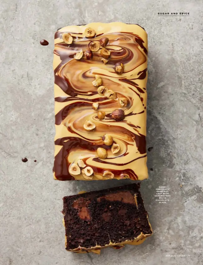  ?? ?? GOOEY CHOCOLATE HAZELNUT LOAF WITH CARAMELISE­D WHITE CHOCOLATE GLAZE