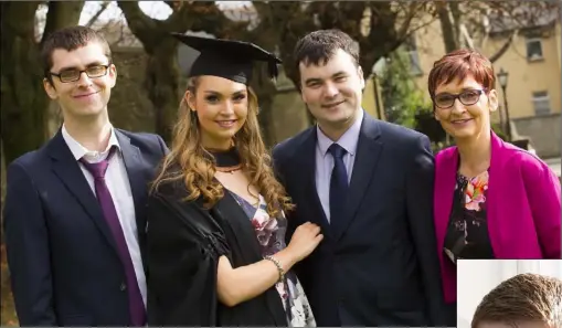  ??  ?? Aisling Doyle from Ballykelly, who received her BA in Early Childhood Studies, with her brother Eoin, boyfriend Phil Erskine and mother Maisie.