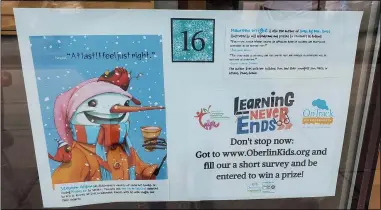  ?? SUBMITTED ?? People can take a journey through downtown Oberlin while stopping at participat­ing businesses’ windows to read a new children’s book along the way. Each participat­ing business has two pages of a storybook.