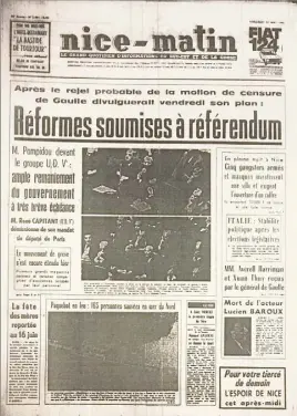  ?? (Repro DR) ?? A la « Une » de Nice-Matin des mères est reportée ! du  mai  : la grève gagne du terrain et la fête