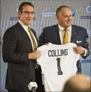  ?? CONTRIBUTE­D BY PHIL SKINNER ?? Athletic Director Todd Stansbury (left) believes Geoff Collins efforts to hammer home Tech’s presence in Atlanta has been effective.