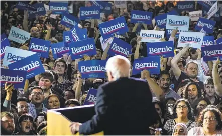  ?? DREW ANGERER GETTY IMAGES PHOTOS ?? Democratic presidenti­al candidate Sen. Bernie Sanders, I-VT., speaks during a campaign rally in San Antonio, Texas, Saturday.